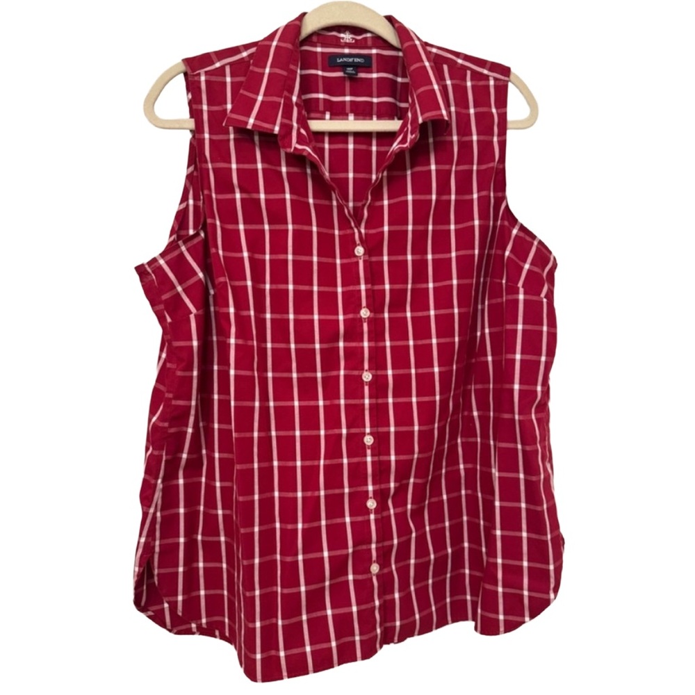 Lands' End Women's Petite 18P Red Checkered Sleeveless Shirt